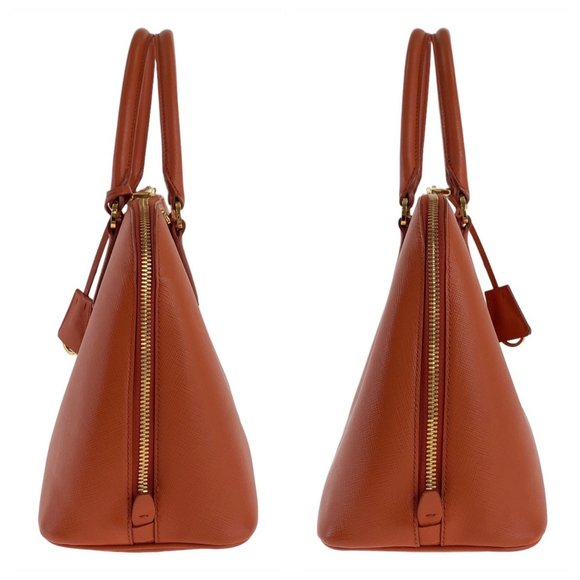 PRADA Saffiano Triangle Logo Plate Orange Gold Leather Shoulder Bag - Picture 5 of 10